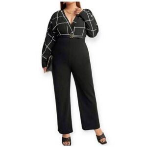 SHEIN BLACK & WHITE GRID PRINT JUMPSUIT SZ.4XL EUC.